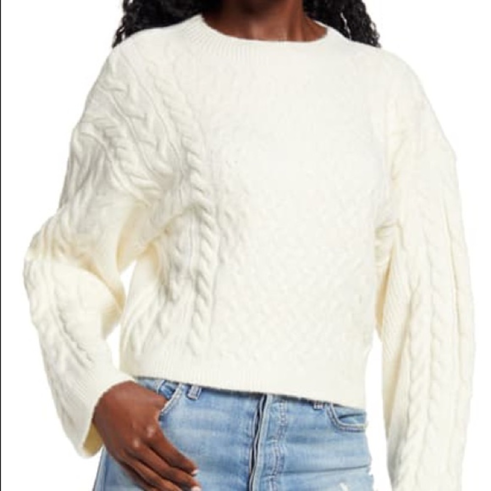 NWT Topshop Ivory Cable Stitch Knit Sleeve Pullover Crop Cream Sweater Size 4/6 - Picture 3 of 7